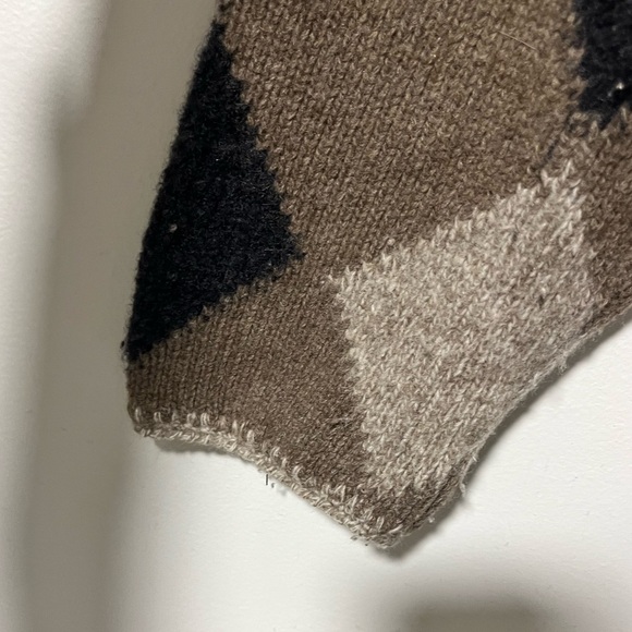 Cozy Argyle Pattern Knit Lambswool Sweater Brown Black Beige Diamond Print - Picture 9 of 10